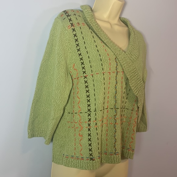 Christopher & banks sweater 3/4 sleeve hand embroidered light green crossover L - Picture 2 of 11